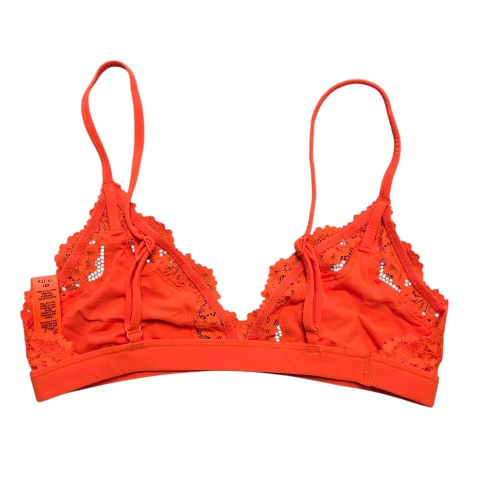 SKIMS Fits Everybody Lace Triangle Bra Bralette XSmall Orange NWOT